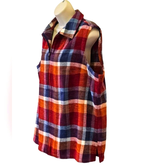 Allison Daley Red/Blue Multi-Color Plaid Sleeveless Vest, Size 18 - Picture 3 of 15